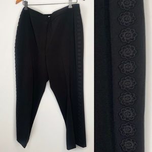 Kate Spade Black Crop Trousers Slacks Floral Embroidered Size 14